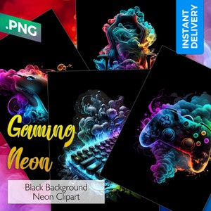 Gaming PNG Clipart Gamer Neon Postales digitales Descarga instantánea Clip Art Invitación Elementos Póster Tarjeta de felicitación