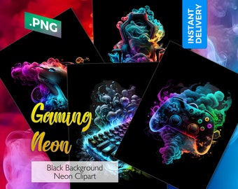 Gamer Neon PNG Clipart: Gaming Invitation Elements (Digital Download)