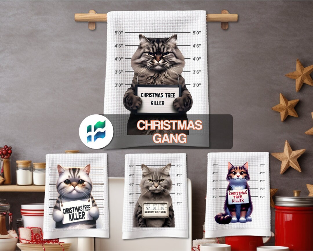 Cats Kitchen Towels PNG Christmas Gang Christmas Kitchen Tea Etsy