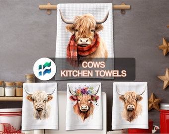Highland Cow Kitchen Towels: Farmhouse Tea Towel PNG (Digital Download)