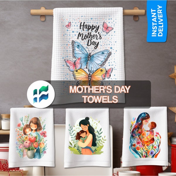 Mothers Day Towels PNG - Cute Mothers Day PNG Tea Towels - Hand Towels Gifts for Mother, Mom, Mommy - Instant Digital Download