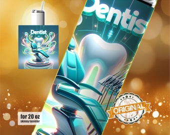 Dentist Tumbler Wrap PNG: Neon Dental Chair Design (Digital Download)