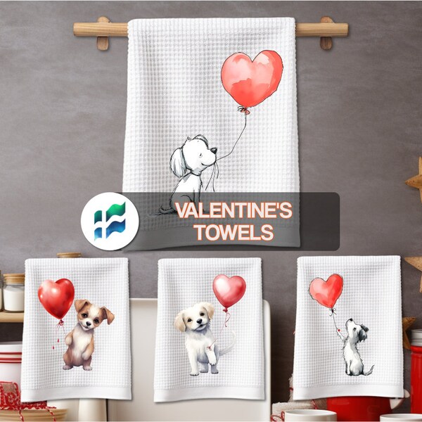 Valentine Day Dogs Kitchen Towels PNG - Cute Valentines Dog Kitchen Tea Hand Towels - Gifts for Her or Him - Instant Digital Download