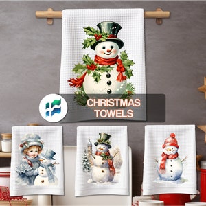 Snowman Kitchen Towels PNG Christmas - Christmas Snowmen Kitchen Tea Hand Towels - Gifts for Teachers, Coworkers - Instant Digital Download