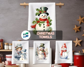 Christmas Snowman Kitchen Towels PNG – Holiday Sublimation (Digital Download)