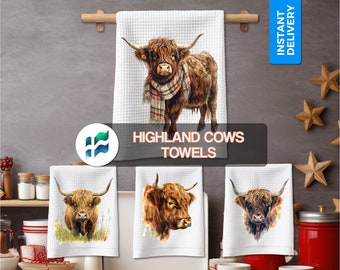 Strofinaccio da cucina Highland Cow: arredamento rustico (download digitale PNG)