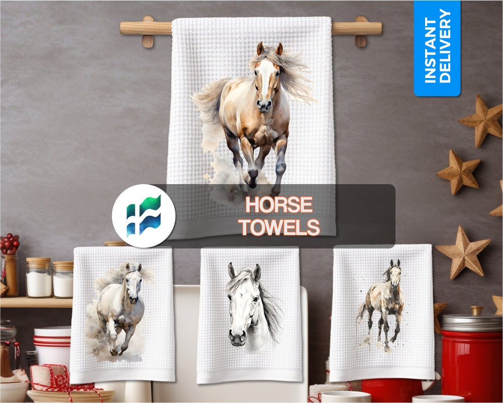 Horse Kitchen Towels PNG Cute Farm Horses Kitchen Tea Hand Towels Gifts