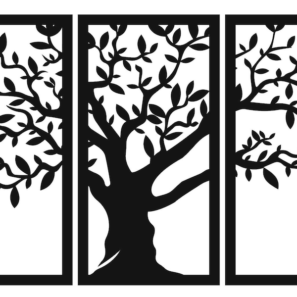 Tree of Life Decoration Wall Black Metal 3 Panels Original Design Frame Industrial Wall Art Dining Room Table Trend