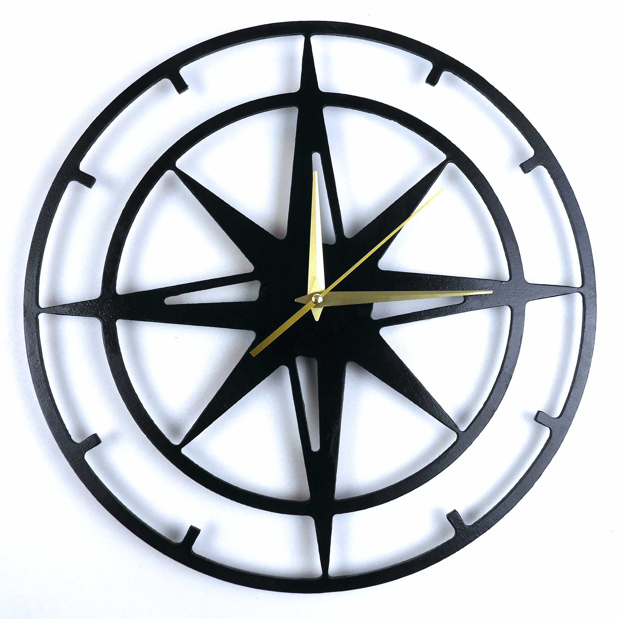 Horloge Murale Boussole Etoile Silencieuse Décoration Bois