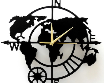 Horloge Murale Carte Monde décoration originale bois