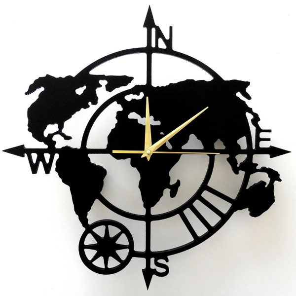 Horloge Murale Carte Monde décoration originale bois