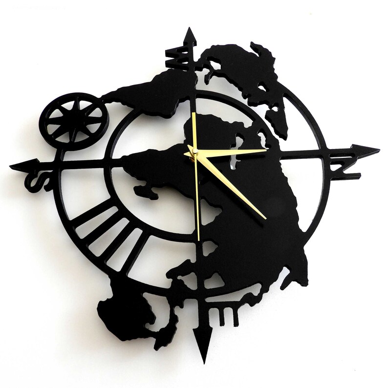 Wall Clock World Map Original Wood Decoration Etsy