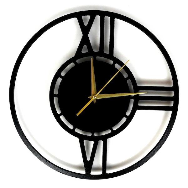 Horloge Murale chiffres romains en Bois Noir design Moderne