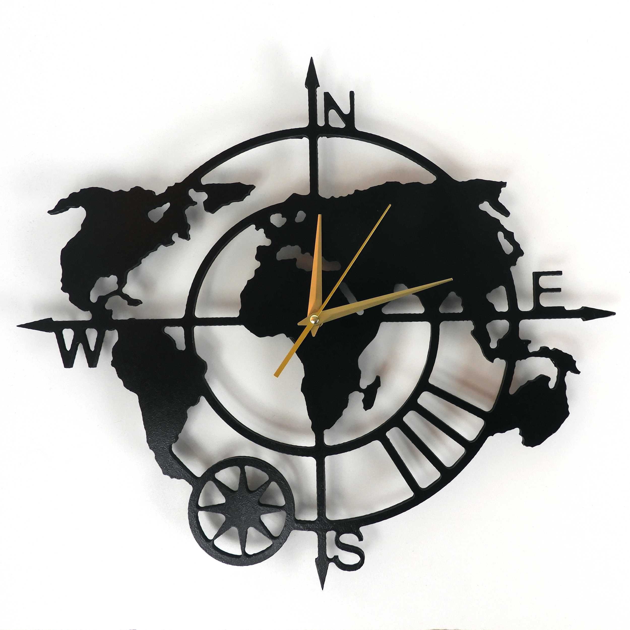 Horloge Murale Carte Monde Décoration Originale Bois