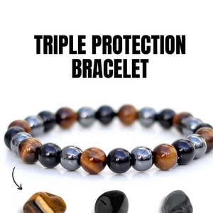 Bracelet puissant triple protection oeil de tigre, hématite, obsidienne Aura de bouclier Énergie sombre inversée Apporte chance et prospérité image 1