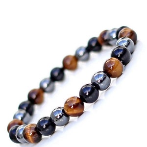 Bracelet puissant triple protection oeil de tigre, hématite, obsidienne Aura de bouclier Énergie sombre inversée Apporte chance et prospérité image 3