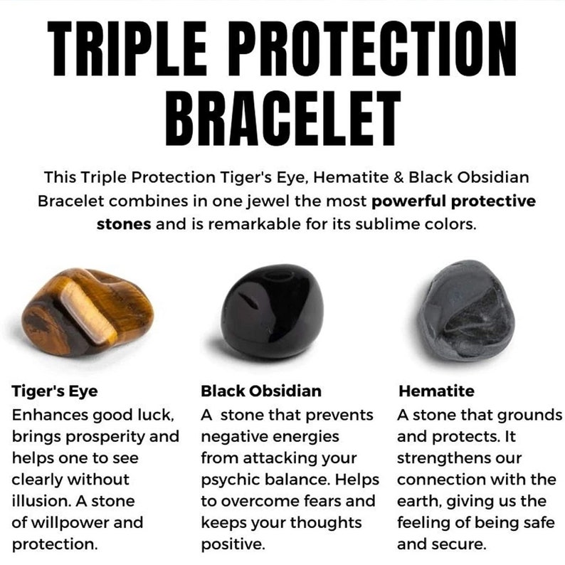 Bracelet puissant triple protection oeil de tigre, hématite, obsidienne Aura de bouclier Énergie sombre inversée Apporte chance et prospérité image 4