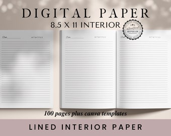 8.5x11 Lined KDP Interior Paper: 100-Page Template (Digital Download)