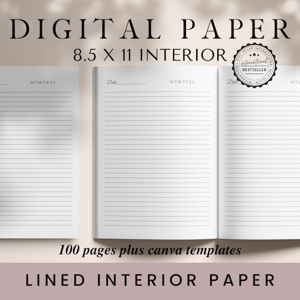 Lined Interior Paper, 8.5x11, KDP Lined Paper, KDP Template,KDP Interior