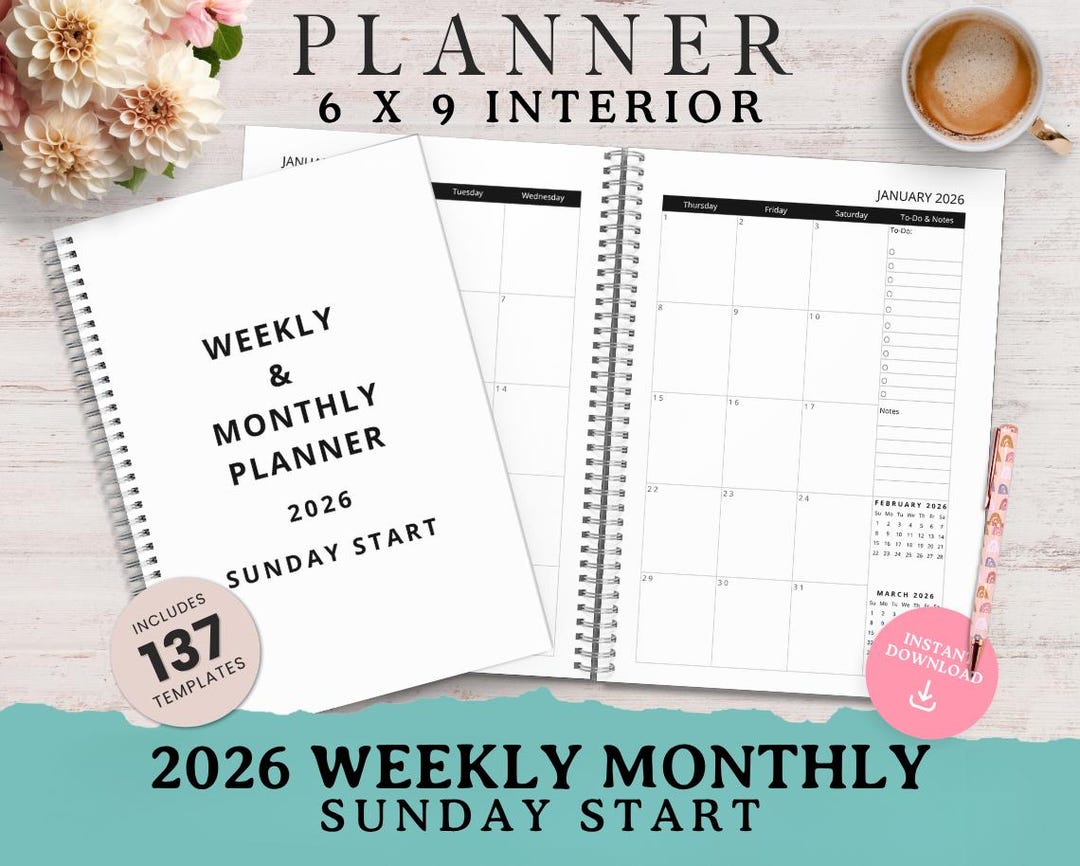 2026 Weekly & Monthly Planner: KDP Interior Canva Template (6x9, Sunday ...
