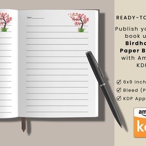 May include: A blank lined journal with a pink and green birdhouse illustration on the cover. The journal is 6x9 inches and is ready to print for use with Amazon KDP.