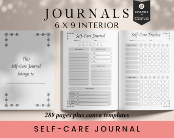 Self Care Journal: 6x9 KDP Interior with Tracker Pages (Canva Template)