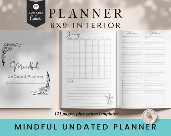 Mindful, ongedateerde planner: wekelijkse, maandelijkse lay-outs (6 x 9 inch)