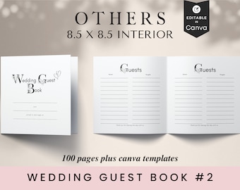 Wedding Guest Book #2, KDP Interior, 8.5x8.5, Customizable in Canva, Printable, Digital