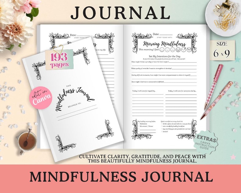 Modello di diario di consapevolezza: planner stampabile 6x9, modificabile in Canva immagine 1