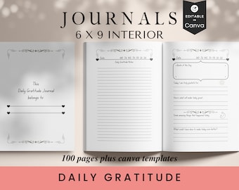 Daily Gratitude Journal, 6x9, KDP Template, Also for Digital and Printable planners
