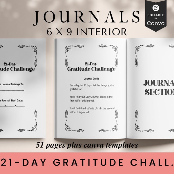 21-Day Gratitude Challenge, Life Coaches, KDP Template, Editable in Canva