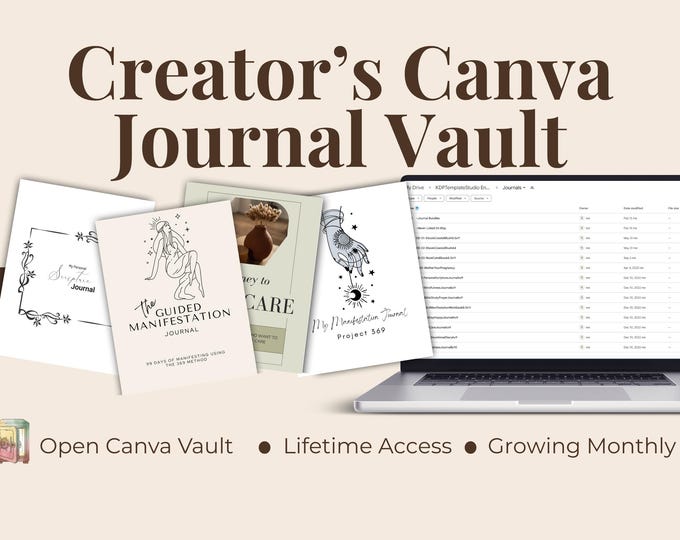 Featured listing image: Canva Journal Templates Vault: 65+ Editable Journals (Digital Download)