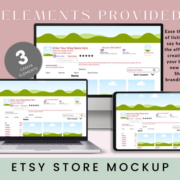 Etsy Store MockUp, Etsy Shop Template, Etsy Shop Mockup, Etsy Sellers, Canva Editable, Etsy Shop Kit, Etsy Banner Template