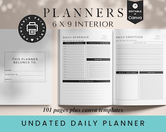 Undated Daily Planner: 6x9 KDP Interior, Canva Template