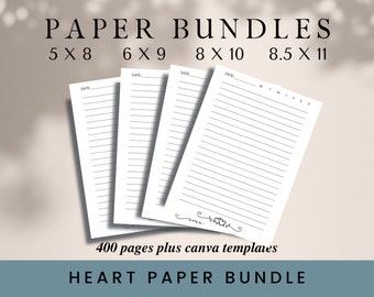 Heart Lined Paper Bundle: KDP Canva Template (4 Sizes)