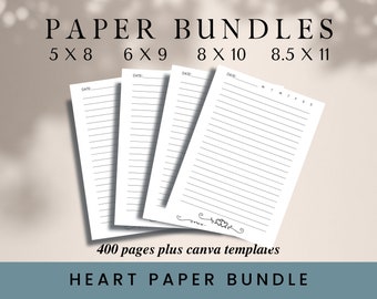 Heart Lined Paper Bundle, KDP Lined Paper, 4 Different Sizes, Editable in Canva