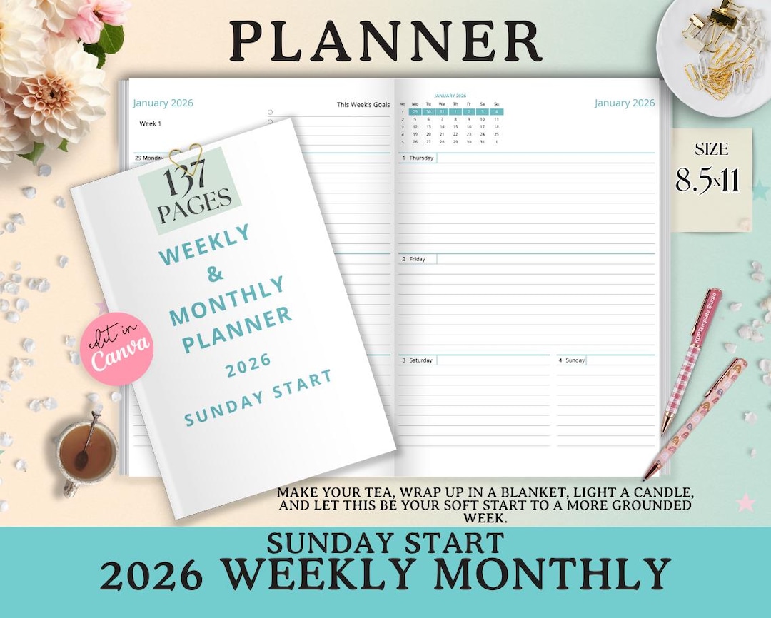 2026 Dated 8.5x11 Weekly Monthly Planner Printable KDP Interior Canva ...
