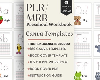 PLR Preschool Letter Tracing Workbook, Alphabet Tracing, Handwriting Practice, Canva Templates, Commercial Use License