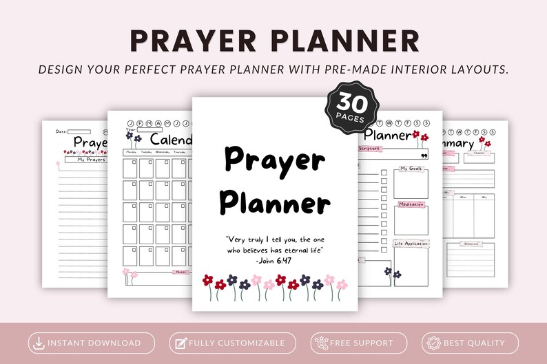 Editable Prayer Planner Template: Bible Study Journal (commercial Use ...