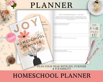 Editable Homeschool Planner Canva Template: Undated Monthly, Weekly (8.5x11 Printable PDF)
