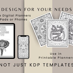 May include: Black and white digital planner templates featuring intricate mandala designs and inspirational quotes like "This book belongs to" and "My body vibrates energy and health".