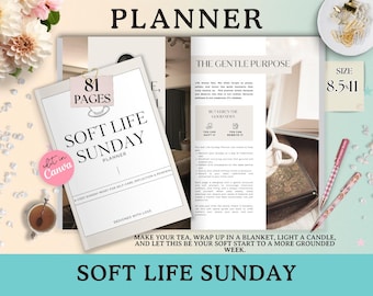 Soft Life Sunday Planner: Cozy Self-Care Journal (Printable PDF, PLR/MRR License)