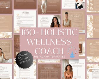 Wellness Coach Instagram Templates: 160+ Social Media Posts (Canva)