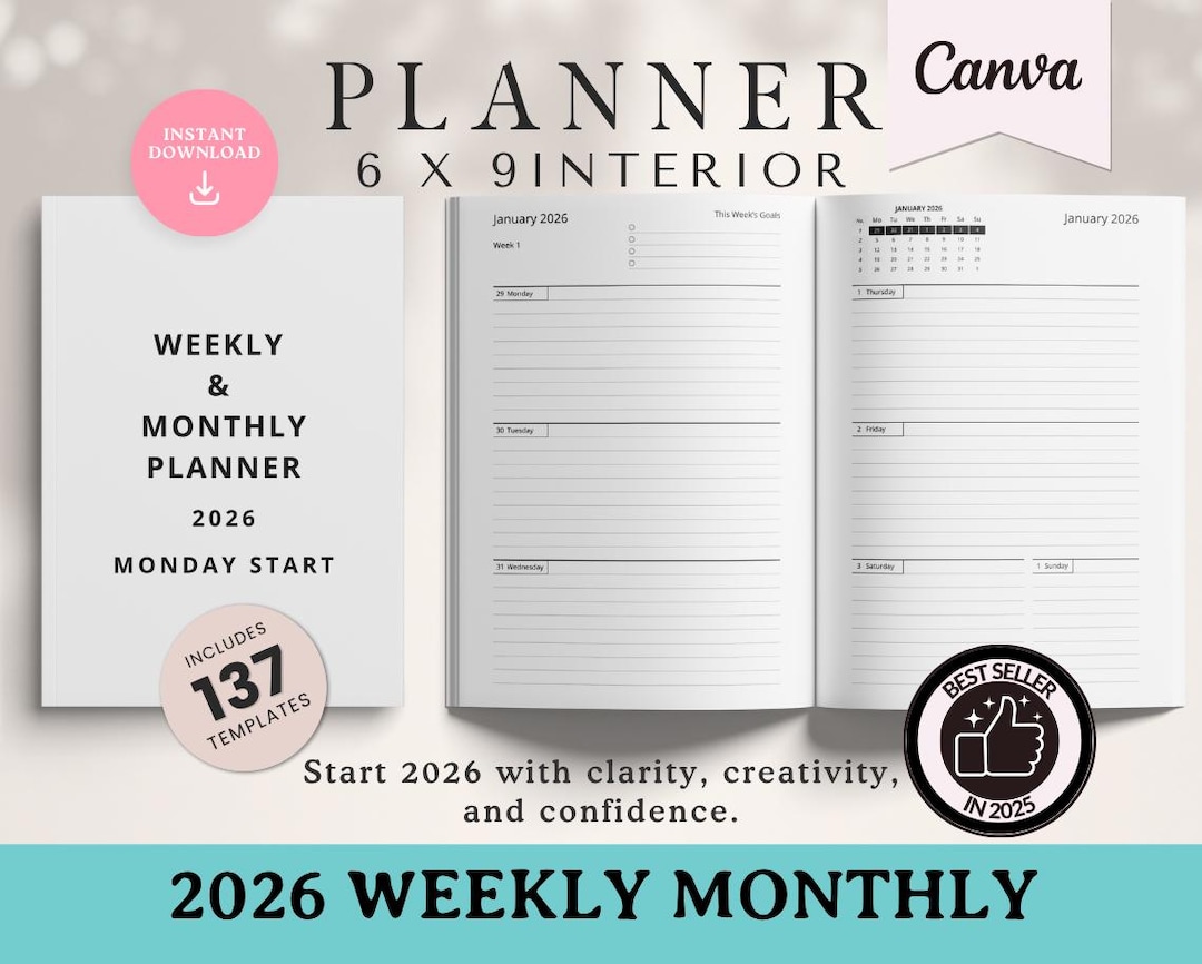BinKFF 2026 Planner A5 304 Pages - Weekly And Monthly Daily Calendar With Thick Paper, One Full Page Per Day Planners Jan 2026 Dec 2026 Hardcover Notebook