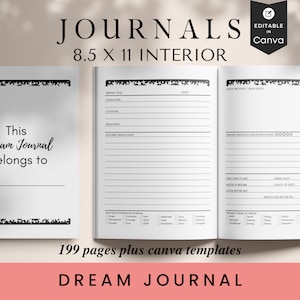 Dream Journal, 8.5x11, KDP Vorlage, Canva Vorlage, druckbarer Planer