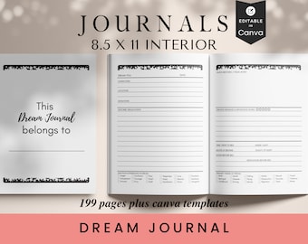 Dream Journal, 8.5x11, KDP Template, Canva Template, Printable Planner