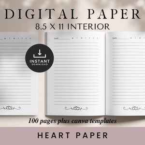Carta a righe a cuore, 8,5x11, Carta a righe KDP, Anche per pianificatori digitali e stampabili, Carta digitale
