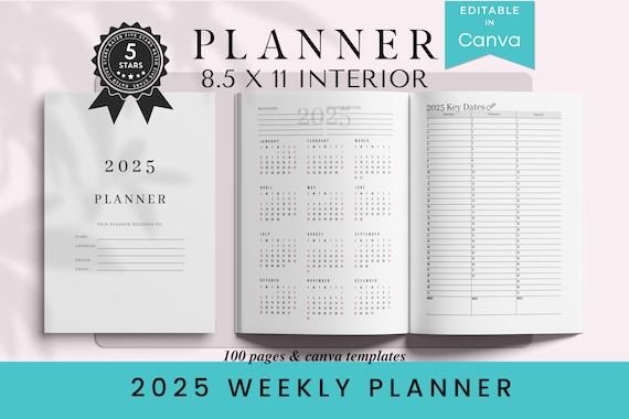 2025 Weekly Planner Template: 8.5x11 KDP Interior (Digital Planner)