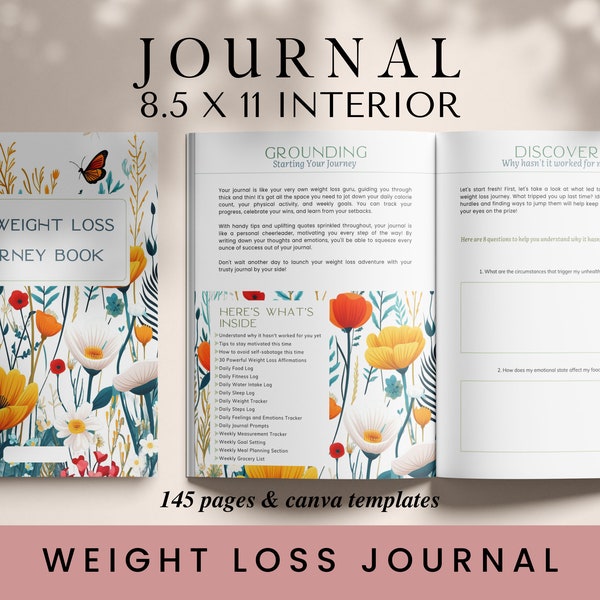 Weight Loss Journal, Weight Loss, Weight Loss Tracker, KDP Template, Journal Prompts, KDP Interior, Meal Plan, 8.5x11