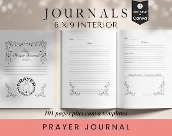 Prayer Journal Template: 6x9 KDP Interior, Canva Editable